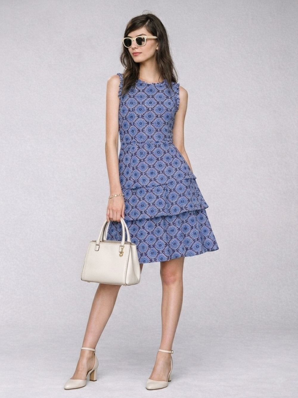 BANANA REPUBLIC 14 Mosaic Tile Floral Sleeveless Tiered Mini Dress Spring 2016